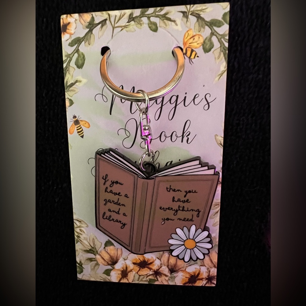 Book-Themed Keychain with Daisy Charm